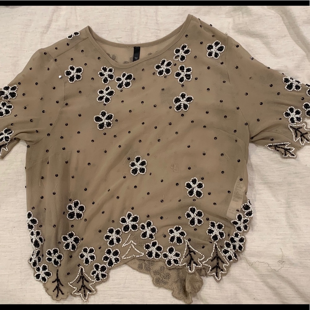 Sheer Top Shop Top with Beading